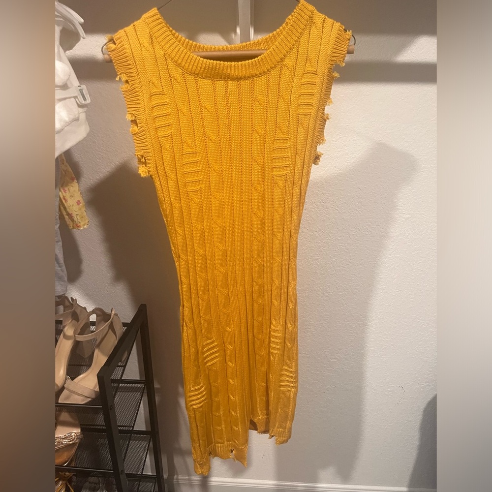 Fall Mid Distress Mustard Color Dress